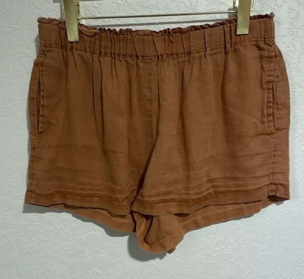 Quince Linen Shorts Size M Brown European Flax Pull On Ruffle Waist